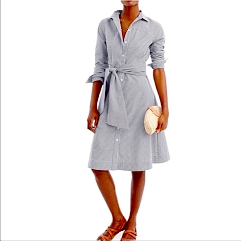 JCrew Tie Waist Shirt Dress Stripe